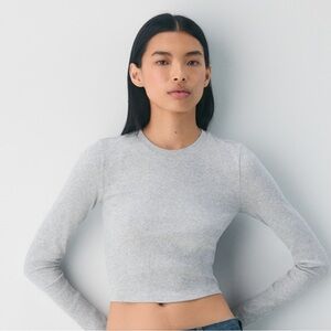 Aritzia HomeStretch Rib Crew Waist Longsleeve Heather chrome